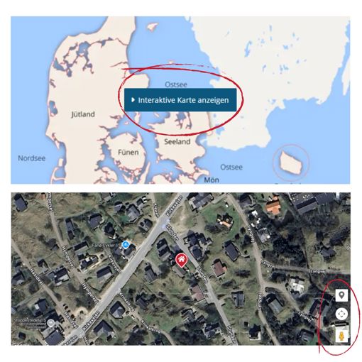 Die Kartenansicht, die es auf jeder Hausseite gibt, ist bestens geeignet, um die Umgebung des Ferienhauses zu erkunden.