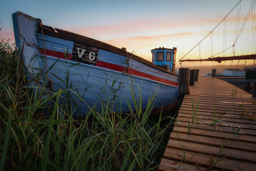 Fischerboot am Fjordhafen in Hvide Sande