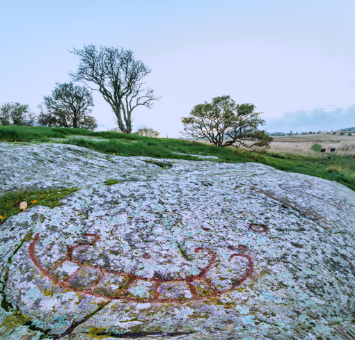 Rund 300 Jahre alte Felszeichnung mit Schiffsmotiv auf der Erhebung Madsebakke