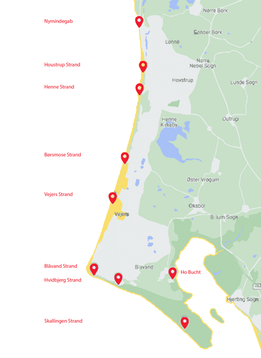 Karte der Strände bei Blåvand