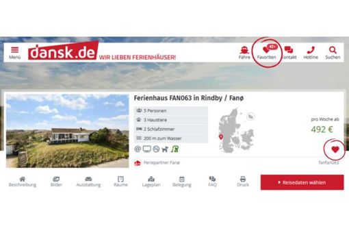 Ist das Herz am rechten Rand rot, ist es auf in den Favoriten gespeichert.